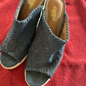 Crown Vintage Blue Denim Open-Toe Mules